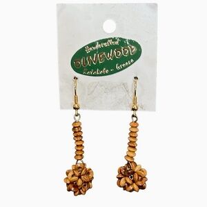 Handcrafted Olive Wood Dangle Earrings Made in Greece